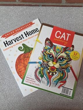 Cat Colouring & Harvest Home Adult Coloring Books 2 Books